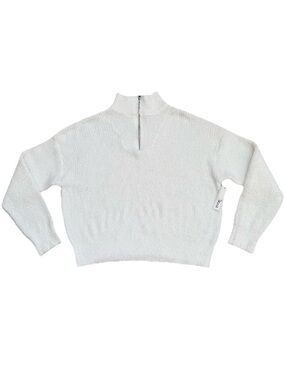 Women Sz XL Knit Long Sleeve Pullover Solid White Shirt New Cozy Zip Turtleneck